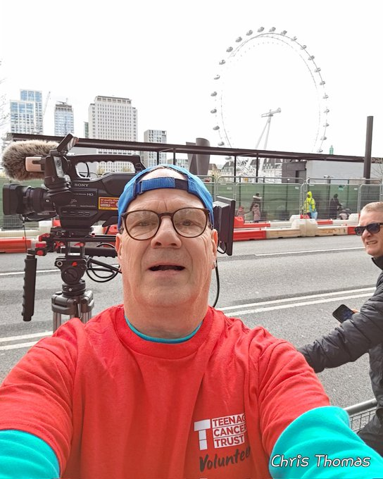 At London Marathon filming for Teenage Cancer Trust