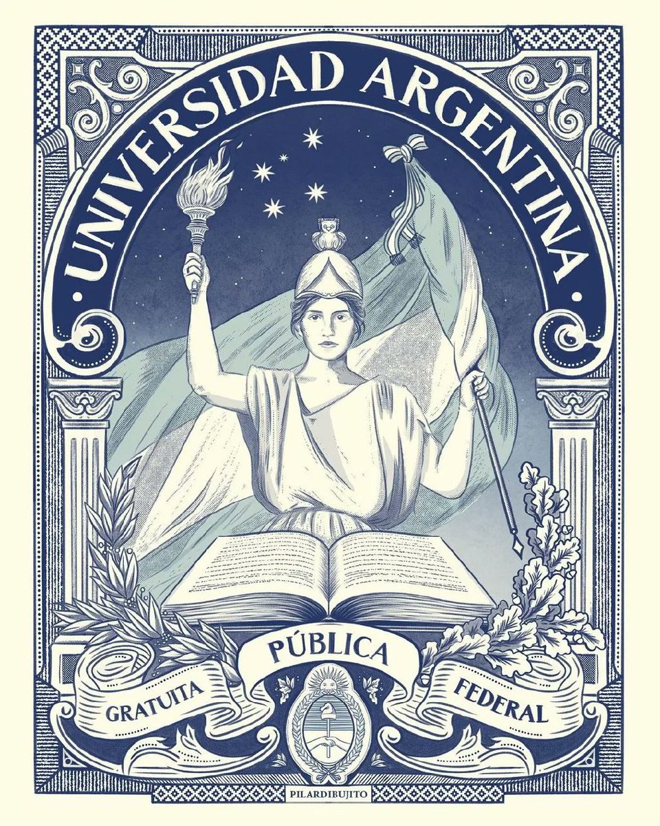 emergentesmedio's tweet photo. Ilustradores por la Universidad Pública:
El Escudo Universitario Federal de @pilardibujito es poesía. Será una insignia común para la Marcha Federal Universitaria del 23 de abril. https://t.co/3C22VPEr8O