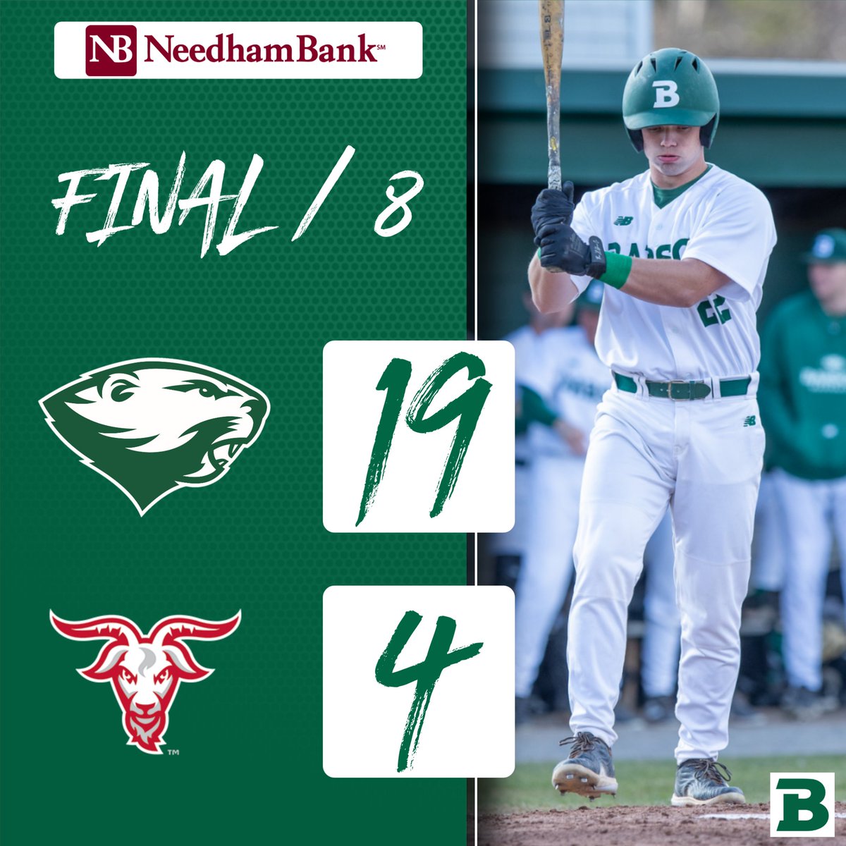 John Nowak, Luke Tanner, Alexander Wilson and Jack Julian combined for 15 hits and 10 runs batted in as @BabsonBaseball rolled to an 18-4 eight-inning victory in game two of Sunday's doubleheader. #GoBabo #d3baseball