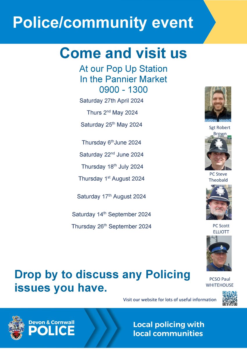 So after a busy few evenings and courses back in the office so time for some admin catch up! Good to be able to announce the following dates for our pop up station in the market where we will be joined by other agencies! Bike marking will also be available on the day! Sgt Brown