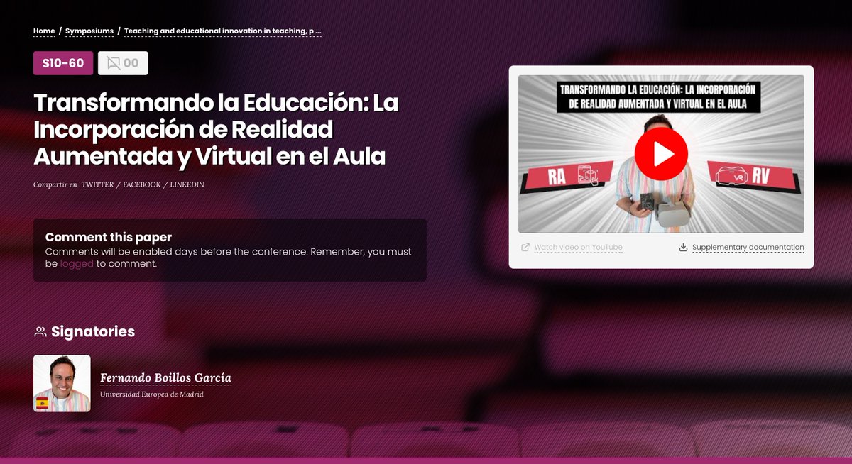 Muy contento de participar el el III Congreso Internacional de Innovación Docente, Educación y Transferencia del Conocimiento @ciinecoURJC con mi ponencia: 'Transformando la Educación: La Incorporación de Realidad Aumentada y Virtual en el Aula' ciineco.org