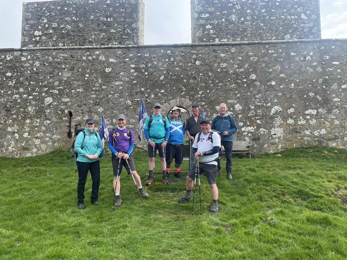 At Hume Castle with a merry band. Heading for Coldstream now, should be there around 4pm Come along to say hello. Follow our progress on our tracker: live.opentracking.co.uk/3dads24/