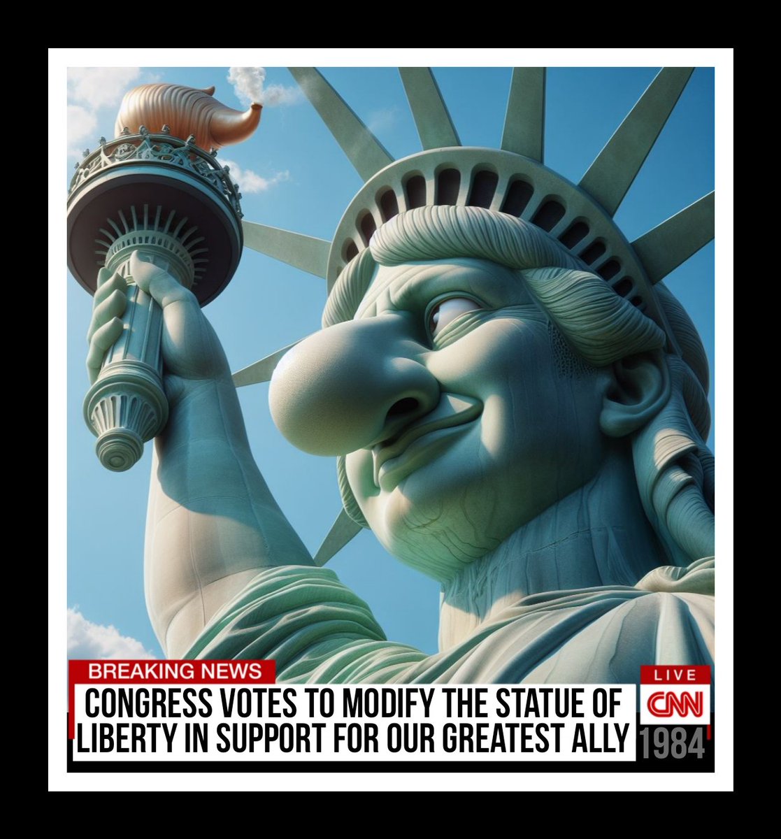 🚨BREAKING🚨 Congress has just voted to modify the Statue of Liberty to show support for the state of Israel. The vote overwhelmingly passed the house (420-1)