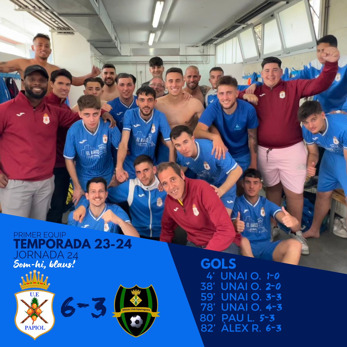 PRIMER EQUIP|

🤩Victòria importantíssima dels amateurs en un partit en molts moments d’infart…

🥰Amb els tres punts aconseguits avui acariciem ja el play-off, actualment a només un punt.

💪Us esperem la setmana vinent a Corbera per sumar forces plegats!

💙Som-hi, blaus!