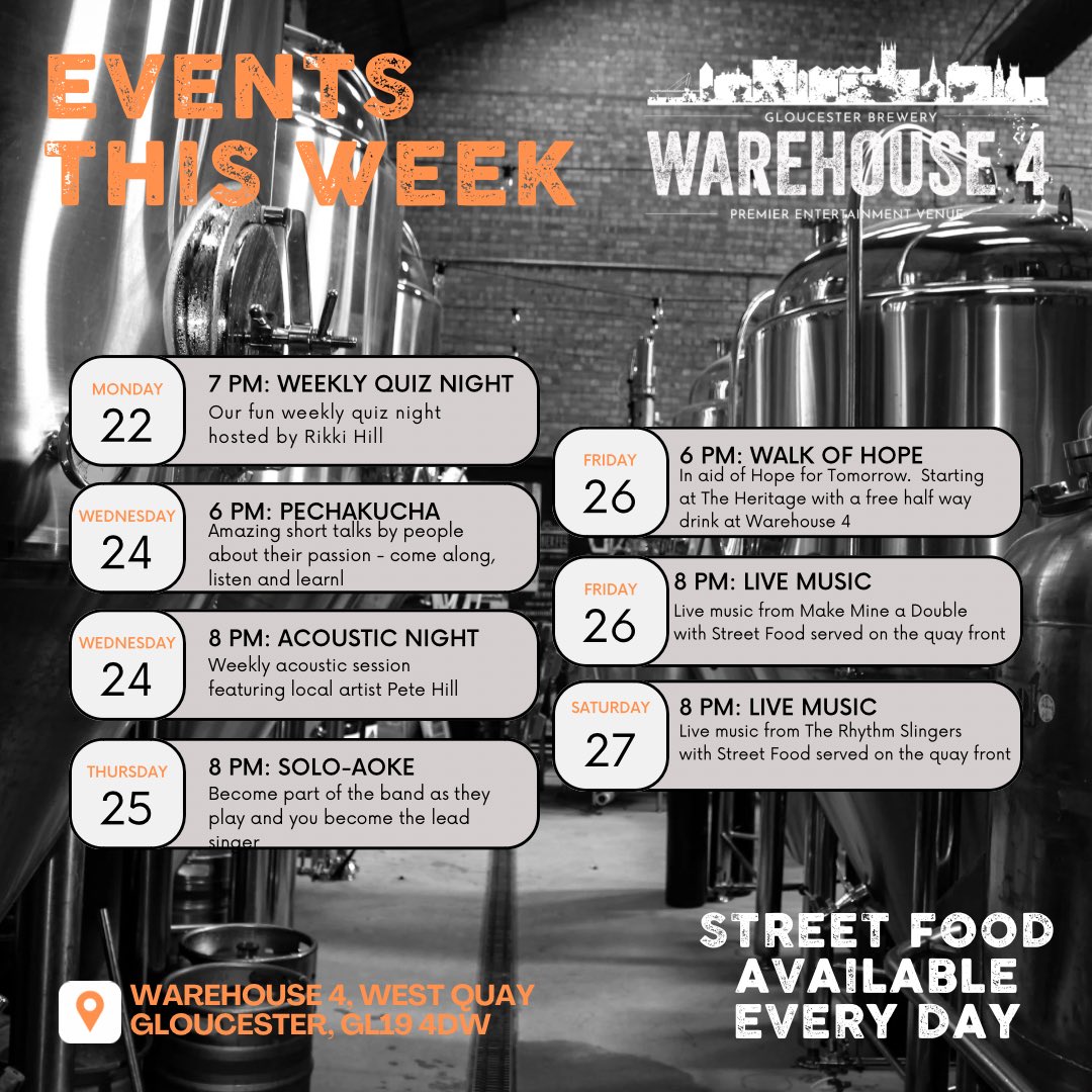 What’s on this week at Warehouse 4…check it out in detail on our events page gloucesterbrewery.co.uk/upcoming-event… #gloucester #beer #gloucesterquays #music #livemusic #gloucesterdocks
