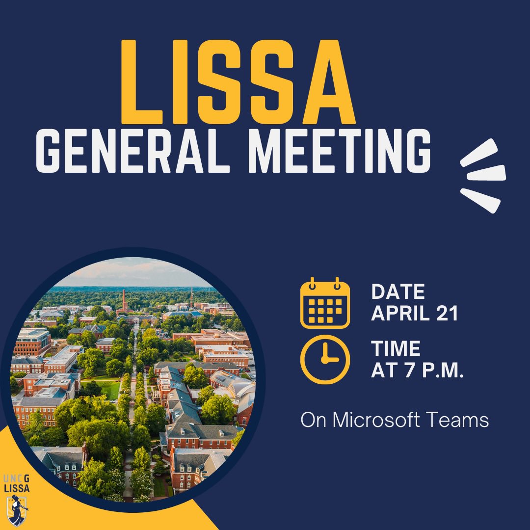 Join us at 7pm tonight for the last meeting of the semester! #uncglissa