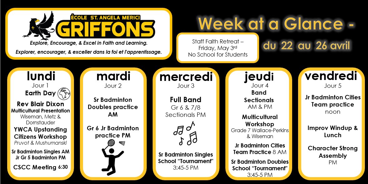 📣😀Griffon Families! Check out our Week at a Glance!