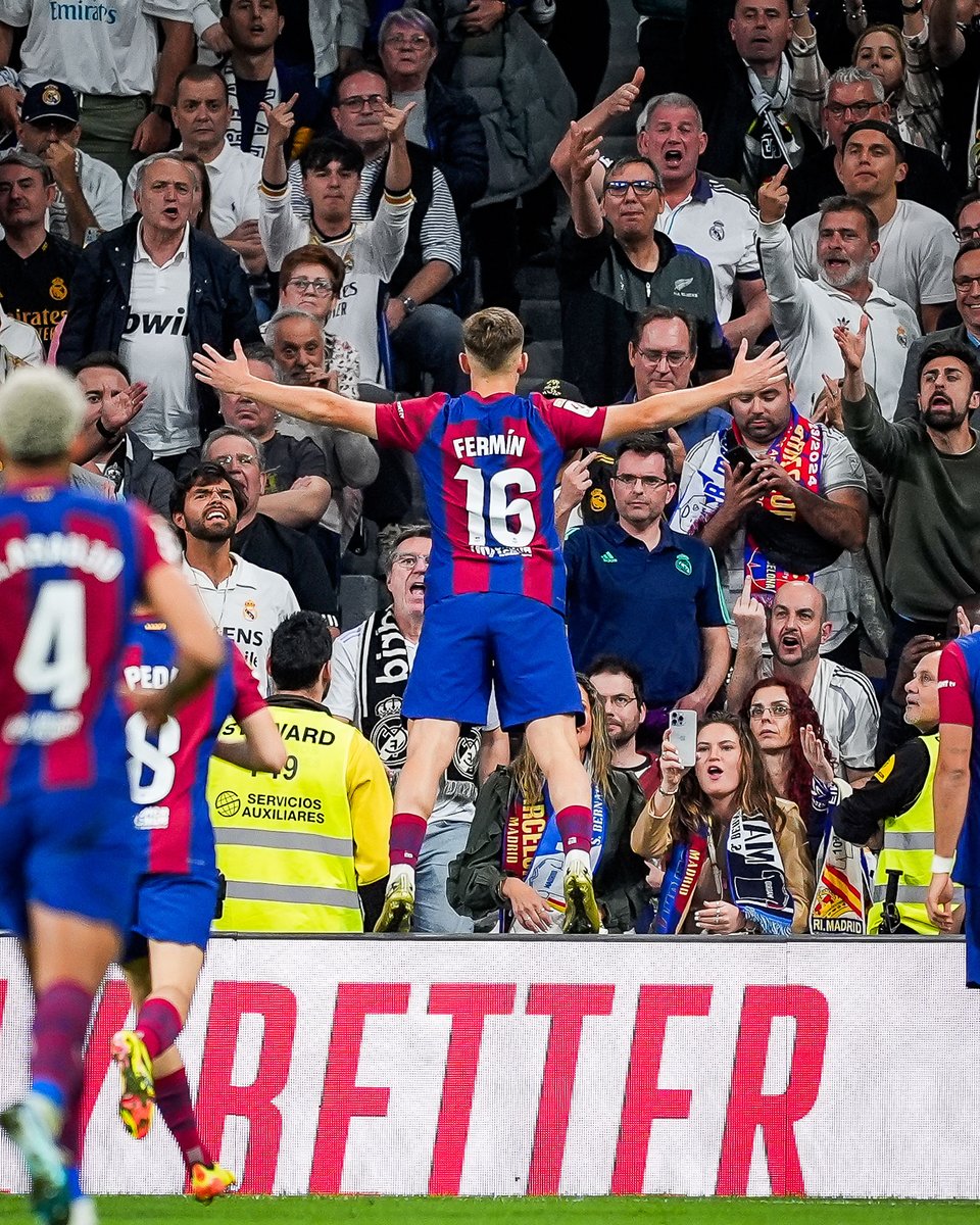 brfootball's tweet photo. Fermín López hit Jude's celebration after giving Barça the 2-1 lead. 

But Jude had the last laugh 🤫 https://t.co/Nhp9yN4JGo