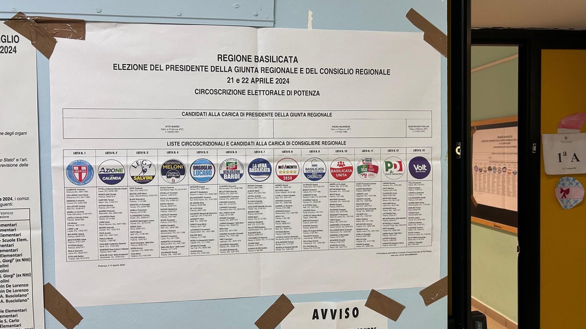 REGIONALI I In Basilicata alle ore 23 l'affluenza è al 37,74 per cento. Nel 2019 era al 53,52 ma si votava un solo giorno #ANSA ansa.it/sito/notizie/s…