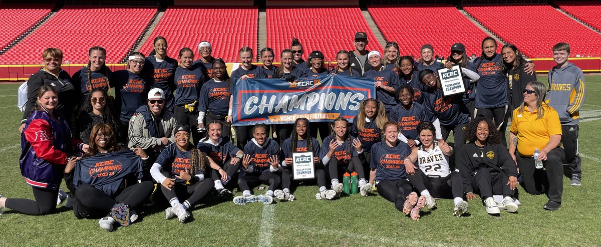 Congratulations to your 2024 KCAC Women's Flag Football Champions, @BravesAthletics! #KCACwflag #NAIAWFLAG @NAIA @NAIAFBALL