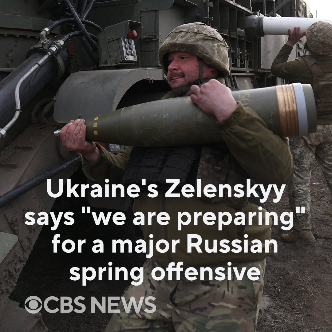 Ukraine is readying soldiers for a major Russian offensive that is expected in the coming months, likely before the summer begins, Ukrainian President Volodymyr Zelenskyy said Sunday. cbsn.ws/3UpvWQU