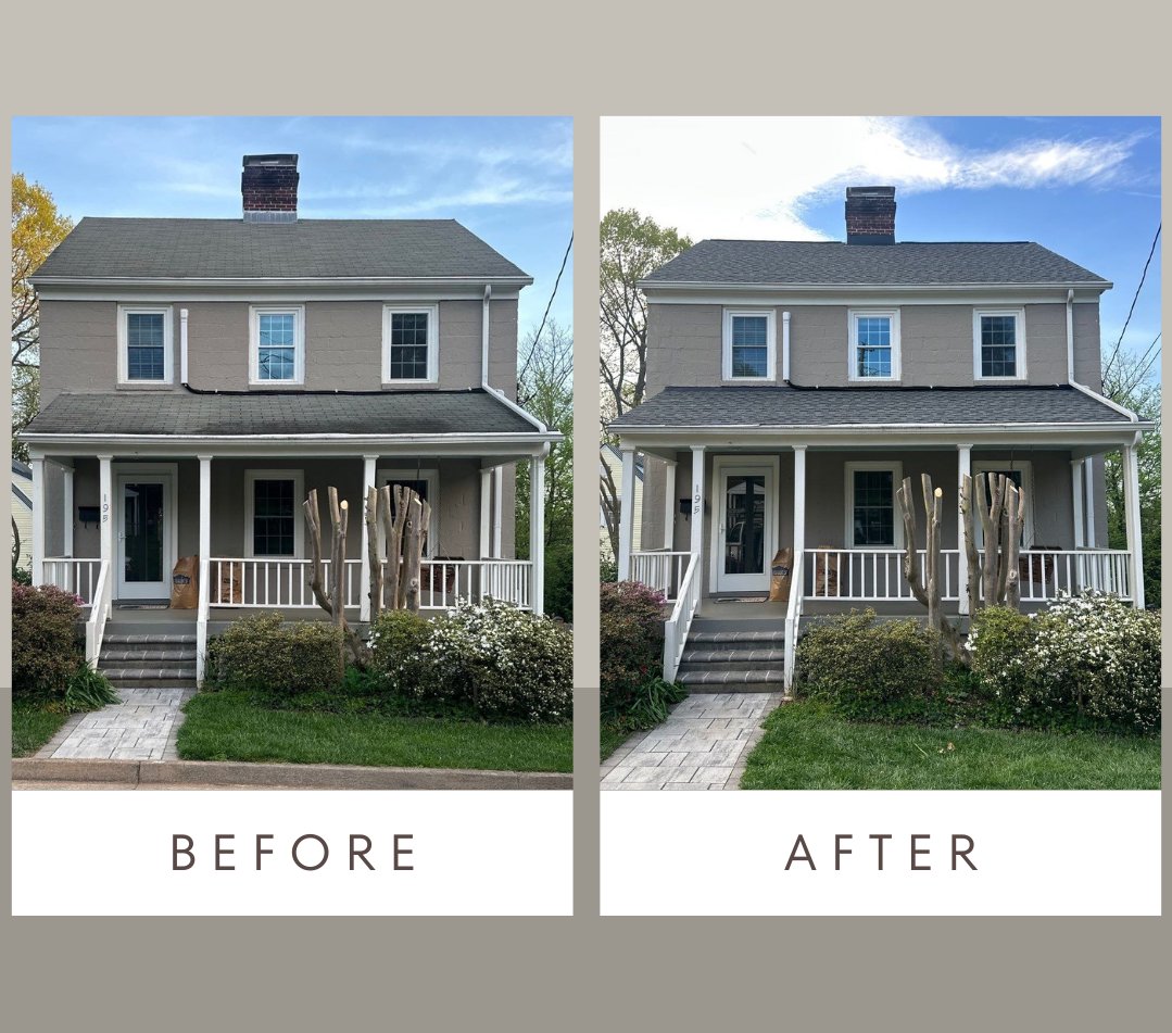 Before and After pictures of a #Roof Replacement we recently completed in Orange, VA! Homeowner's chose GAF Timberline HDZ, Pewter Gray colored shingles. #teampeakroofing #roofing @gafroofing