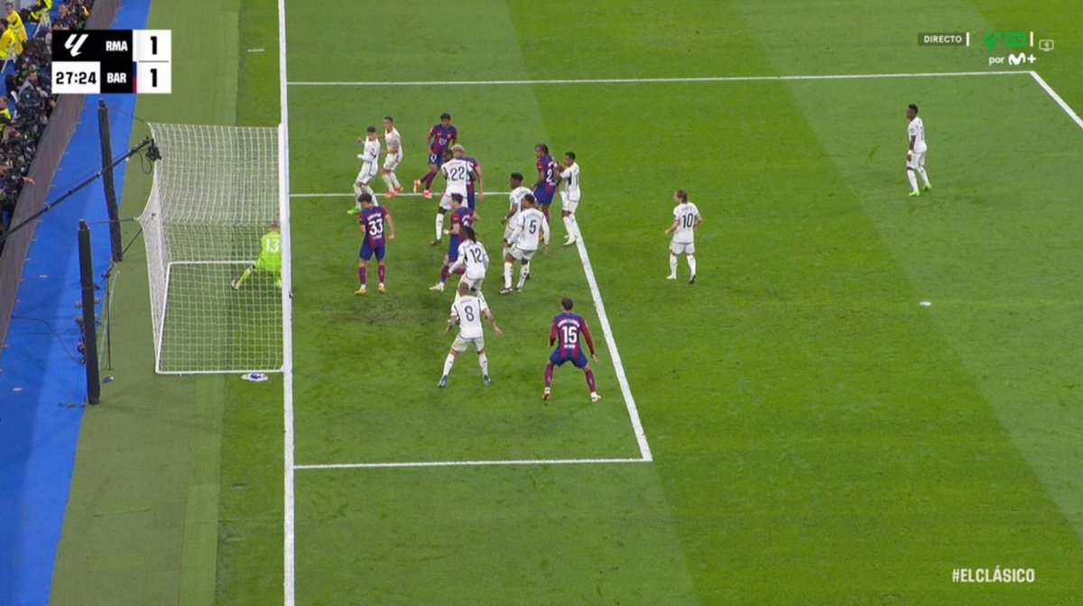 La polémica del Clásico entre el Real Madrid y el FC Barcelona. De ciertas tomas, parece que Lunin ataja antes de que el balón cruce la línea. De otras, parece ser gol del Barcelona. Al final, ante la falta de claridad, el árbitro optó por no dar la anotación. En el partido