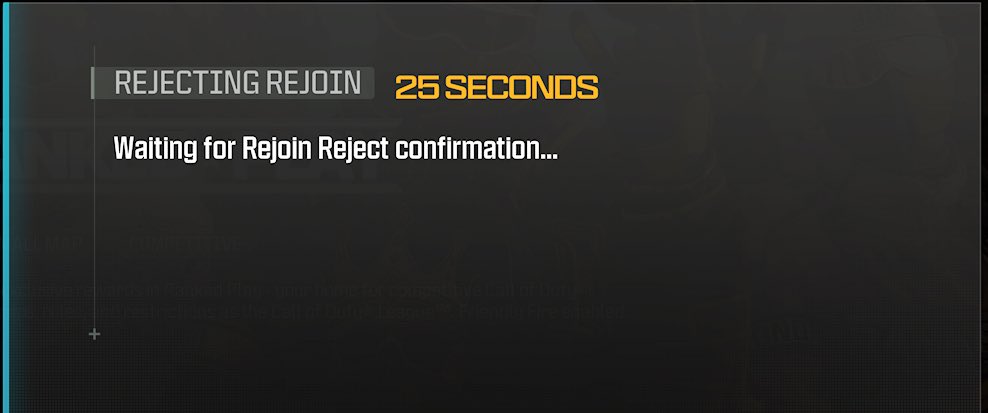 This is one of the most annoying things in #Warzone! Why do I have to wait to confirm my rejection to not wanting to rejoin? 😂 Even the rejoin option never works! Can you guys at @CallofDuty or @RavenSoftware get rid of this please? ⏰