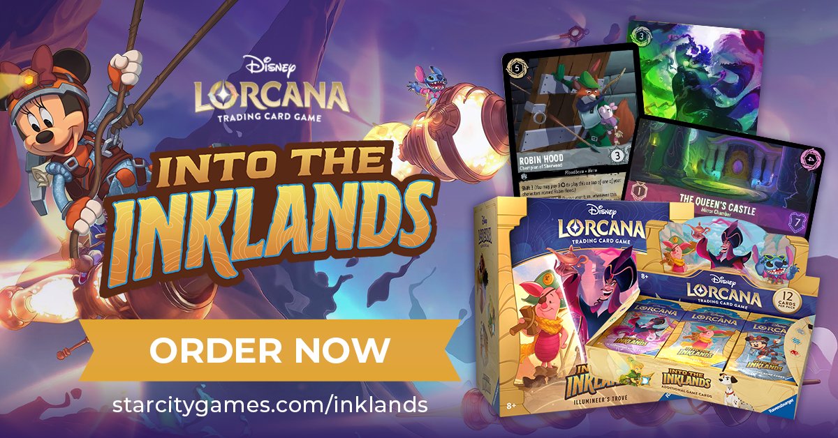 Journey Into the Inklands! Race against time to return scattered lore to the Hall of Lorcana! 🎨🖌️ #DisneyLorcana #TCG #IntoTheInklands Order your singles and sealed product now! 👇 hubs.li/Q02tw9cr0