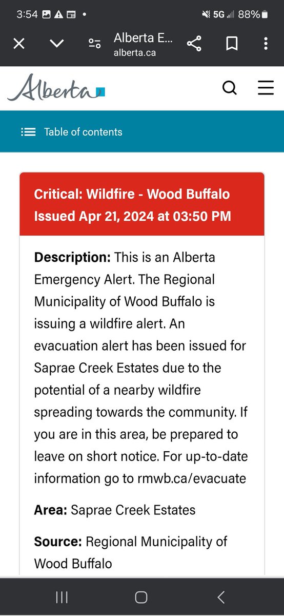 An evacuation alert has been issued for Saprae Creek Estates, due to a newly discovered fire l near Fort McMurray: #AlbertaWildfires #ABFires