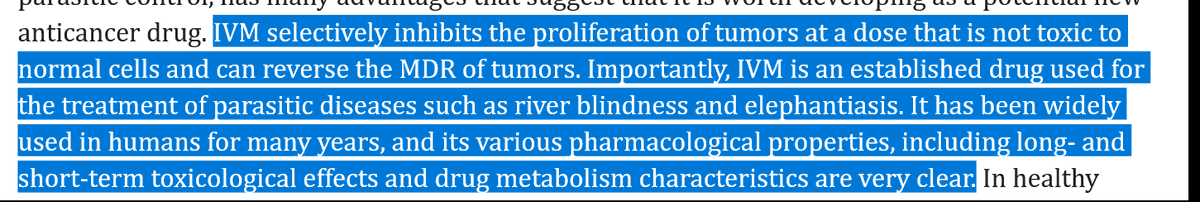 #Ivermectin 
'antitumor effects, including the inhibition of  proliferation, metastasis, and angiogenic activity, in a variety of  cancer cells.'; 'ivermectin promotes programmed cancer cell death, including apoptosis,  autophagy and pyroptosis.'
ncbi.nlm.nih.gov/pmc/articles/P…