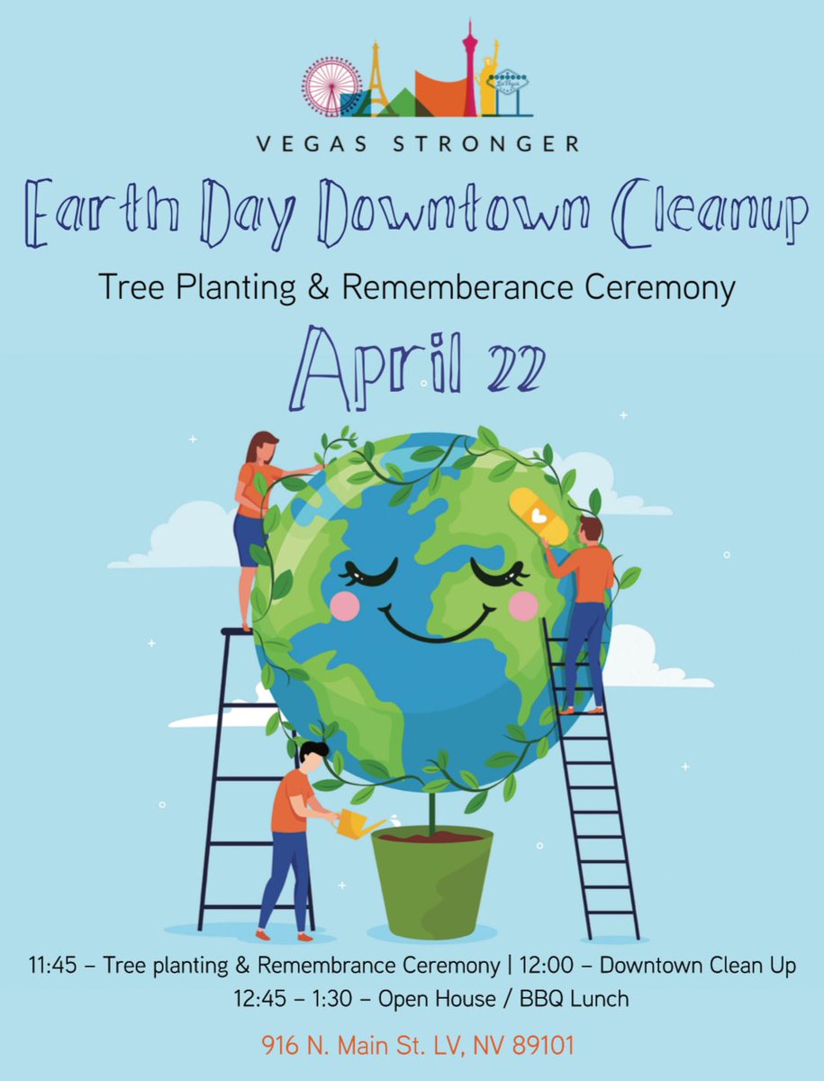 Join Vegas Stronger ✨ TOMORROW ✨ for our annual Earth Day Downtown Cleanup! We will be cleaning up the surrounding neighborhoods and then having a barbecue to celebrate Mother Earth! 🌎♻️

916 N. Main Street, Las Vegas, NV. 89101

#LasVegas #VegasStronger #community #earthday