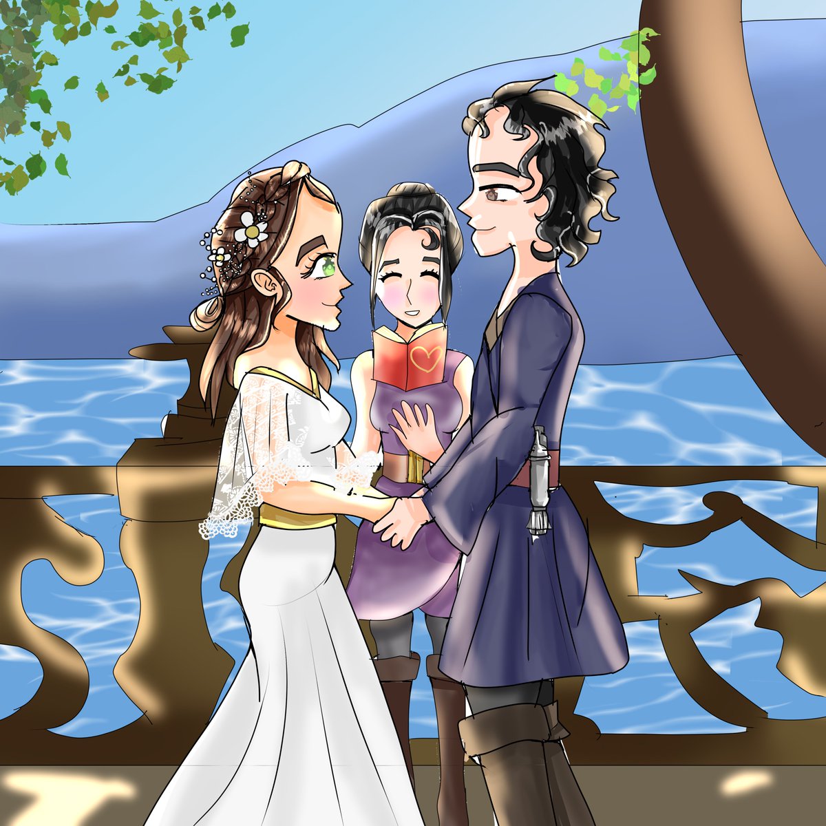 Hey #reylo fans! I wanted to post this art of #Bensolo and Rey #weddingceremony as a recap for my other wedding art on profile that I posted over a year ago and got by talked about by a Screenrant author, I deeply thank that author a lot for sharing my art. #StarWars