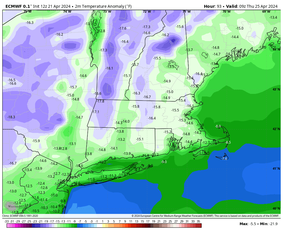 Possible problematic temperatures for fruit trees on Thursday morning.  Readings under 32F will be widespread.  Anything under 26F will kill crop.  Should remain above, but nervously watching.