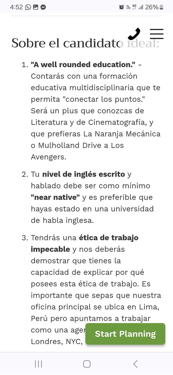 Encontré una #ofertalaboral en Lima. Me encanta el primer punto que describe al candidato ideal: si te gustan los Avengers y nunca viste La Naranja Mecánica, fuchi. 

#marvelnoescine
#cómosedicesnob