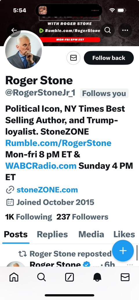 This @RogerStone_1 is NOT me. Please don't follow and please report this impersonator.