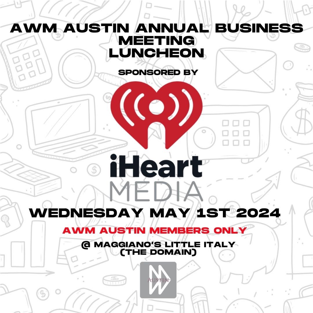 AWM MEMBERS ONLY: Please join us to hear a recap of AWM Austin’s accomplishments from this past year. If you’re not a member yet but would like to attend this business meeting, please sign up via our website (awmaustin.org) #awmaustin #awmatx
awmaustin.org/meetinginfo.ph…