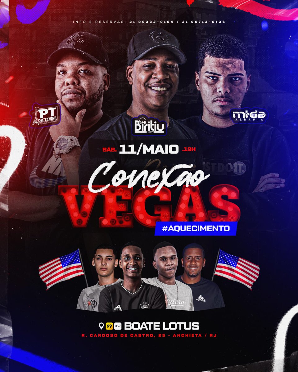 dia 11 de maio temos um encontro marcado, aquecimento conexão Vegas 
estamos de casa nova, esperamos por vocês🇺🇸🇺🇸

11 de maio
boate lótus - Anchieta 

mais informações 
⬇️

2199232-0194 (Edgar)
2196713-0136 (Navega)
 
lembrando que é só um aquecimento 🤫