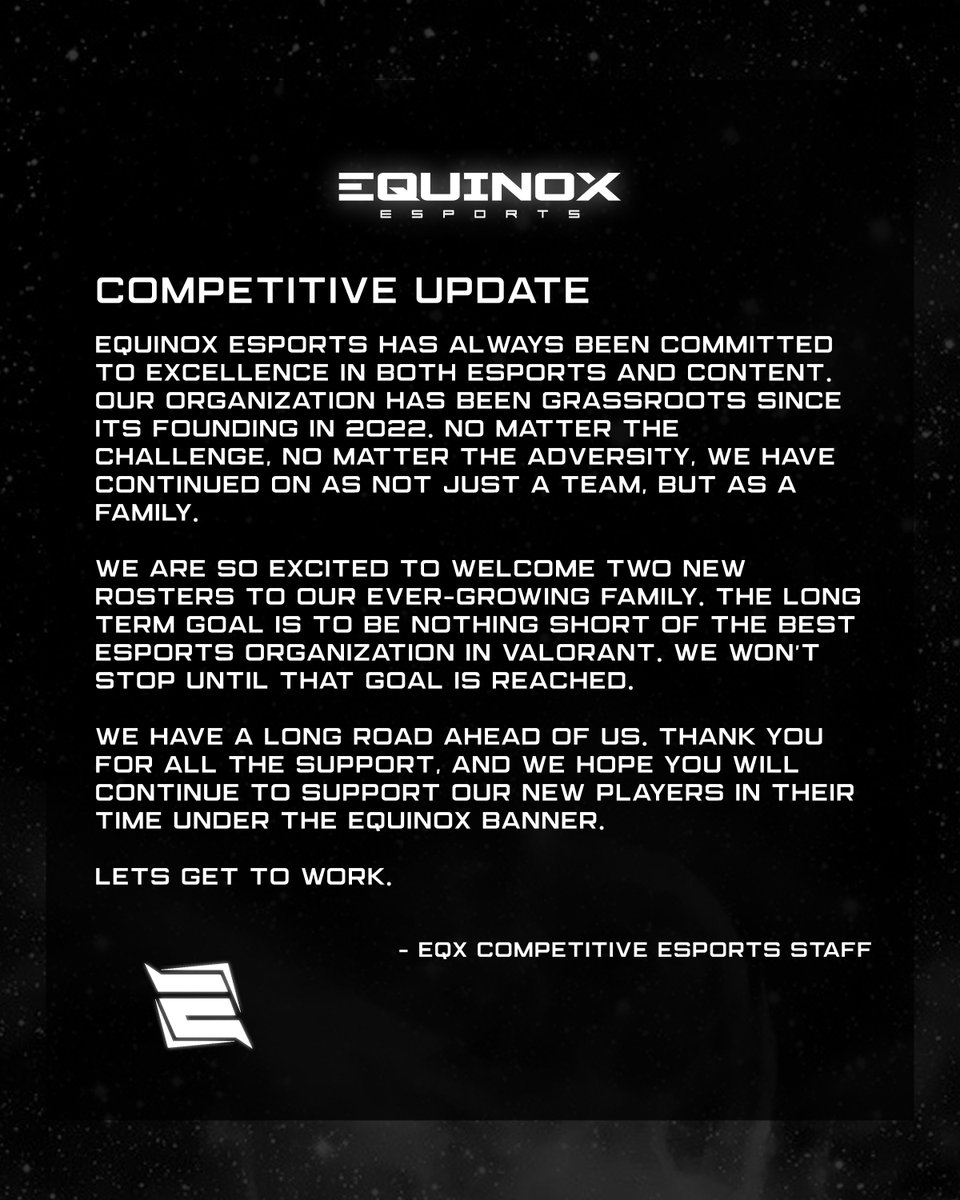 A message from the EQUINOX Esports Competitive Staff Team.