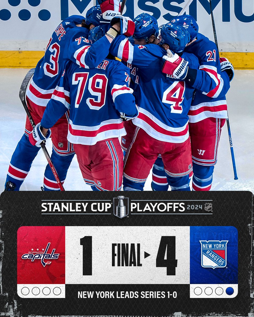 NHL's tweet photo. The @NYRangers take Game 1 at @TheGarden! 🗽 #StanleyCup https://t.co/2LD2upJv71