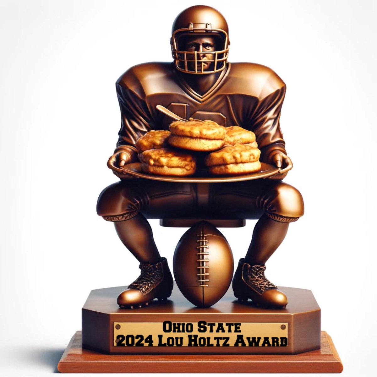 The committee is thrilled to unveil and present to The Ohio State University the 2024 Lou Holtz Spring Game Attendance Award Presented by Bob Evan’s. 

Molded in the toughest of materials for the toughest team. 

Congratulations <a href="/OhioStateFB/">Ohio State Football</a> Buckeyes! Another one for the Woody.