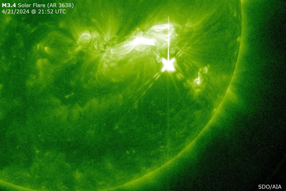 A quick but photogenic solar flare measuring M3.4 was just observed around AR 3638 in the southwest quadrant. SolarHam.com