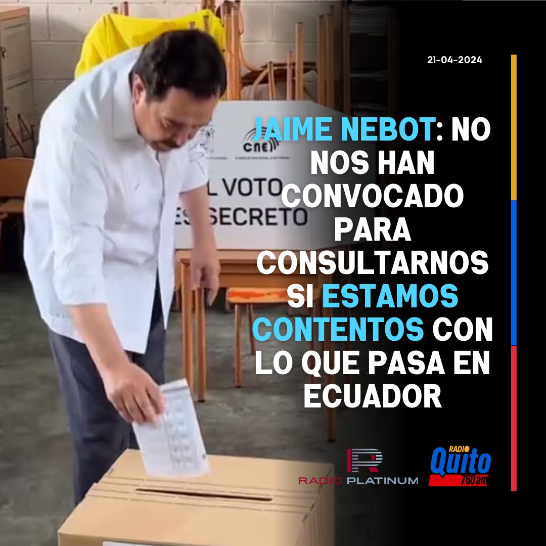 El exalcalde de Guayaquil y líder del Partido Social Cristiano (PSC), Jaime Nebot, acudió a cumplir con su derecho al voto en la consulta popular y referéndum 2024, este domingo, 21 de abril. EL UNIVERSO