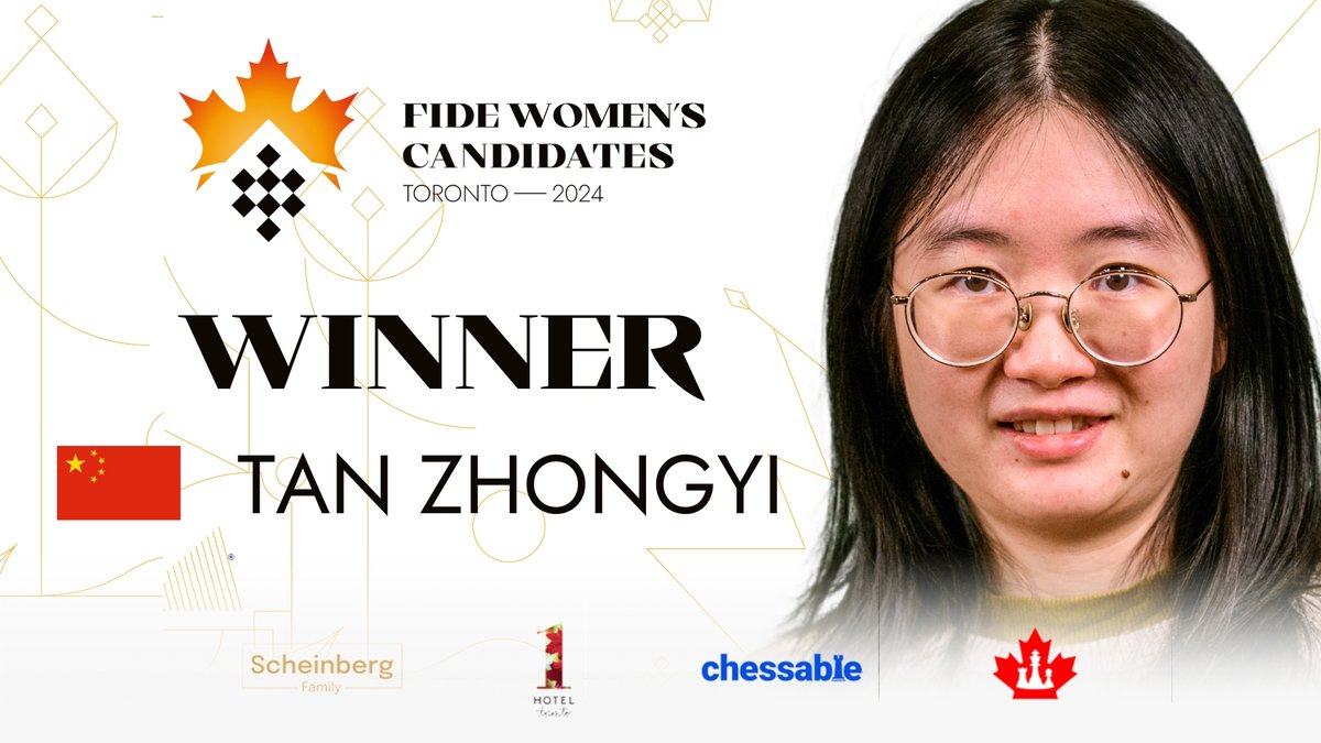 🇨🇳 Tan Zhongyi is the winner of the FIDE Women's Candidates 2024! 🏆 👏 👏 The former Women's World Champion will challenge the reigning champion 🇨🇳 Ju Wenjun, and attempt to regain the crown! 👑 #FIDECandidates 📷 Michal Walusza