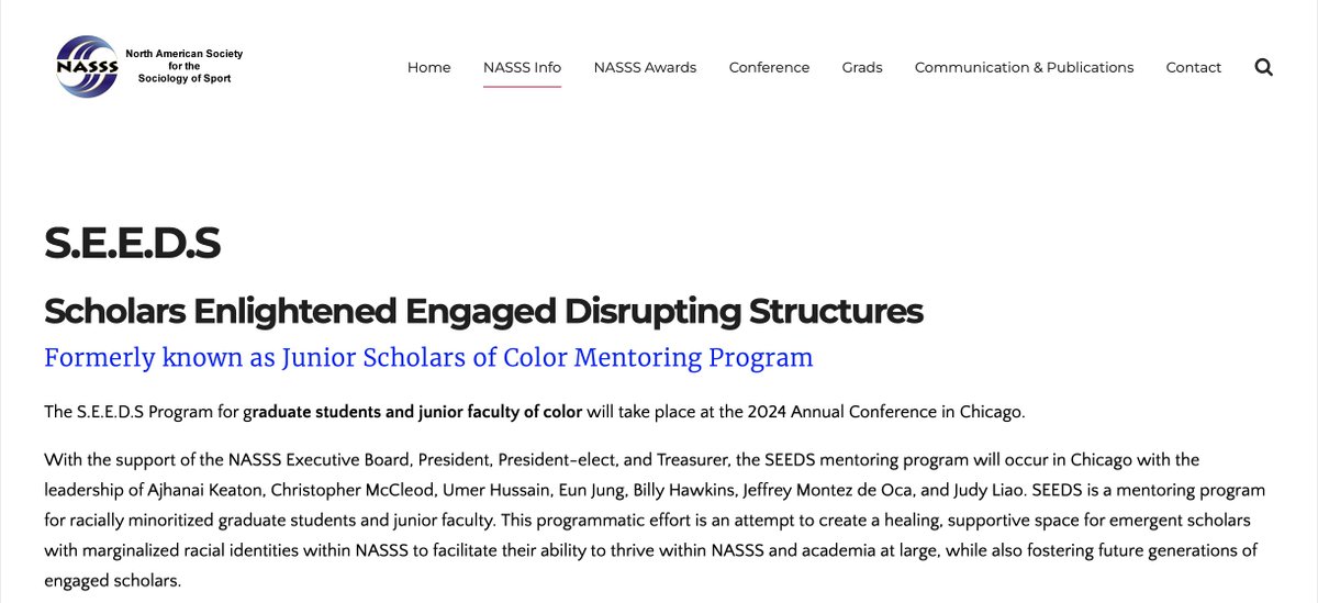 If you missed the email, S.E.E.D.S is happening in Chicago! <a href="/NASSSport/">NASSS</a> We need mentees and mentors! If you are a NASSS member, please share and encourage others to apply.