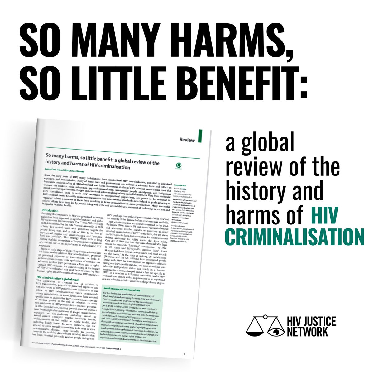 The review summarises key developments in the history of HIV criminalisation and highlights newer research – from the last decade but especially from the last five years – on the public #health and #HumanRights impact of #HIV #criminalisation. hivjustice.net/publication/so…