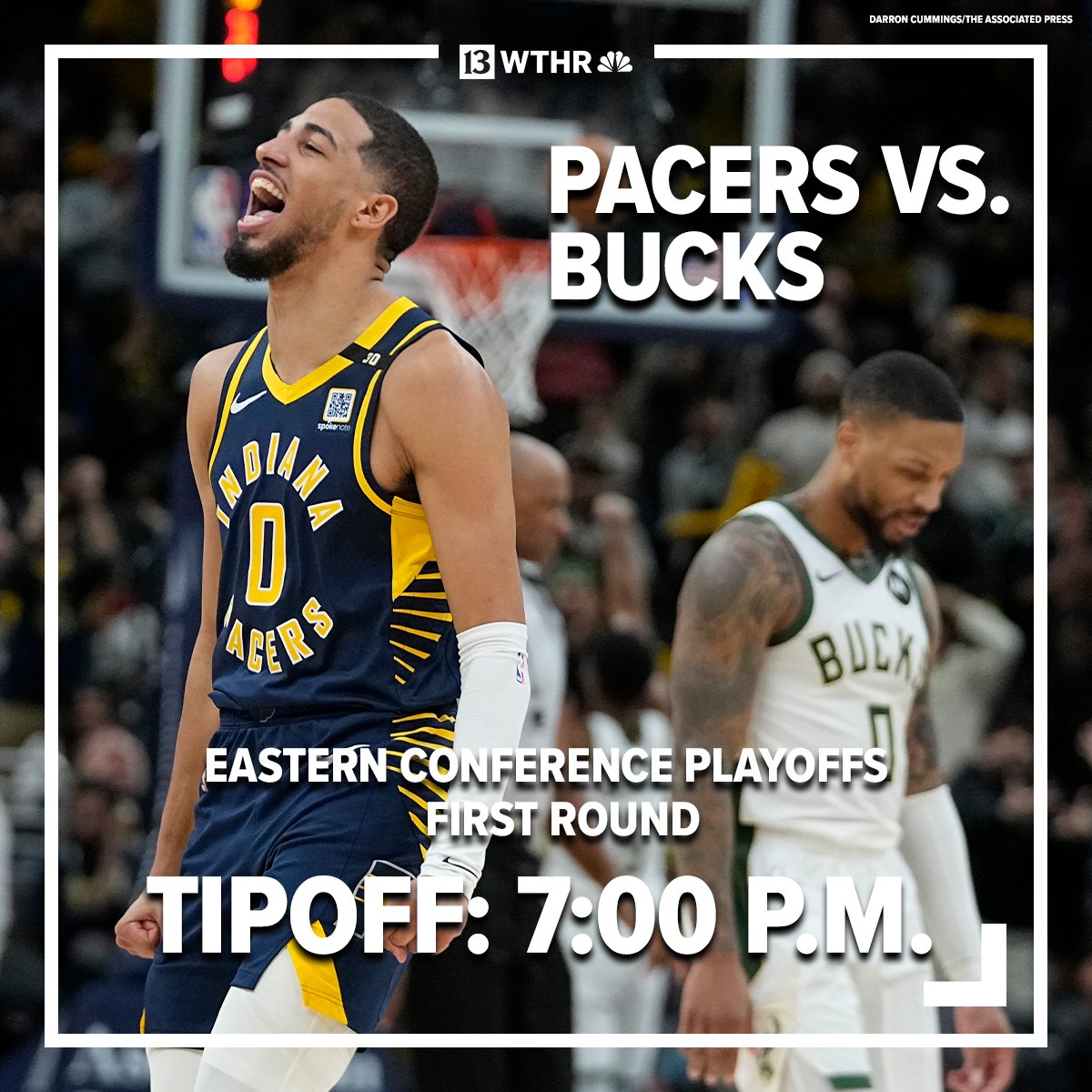 IT'S PLAYOFF TIME! The Pacers return to the NBA Playoffs for the first time since 2020 this evening when they take on the Milwaukee Bucks in the first round. Tipoff is set for 7 p.m.