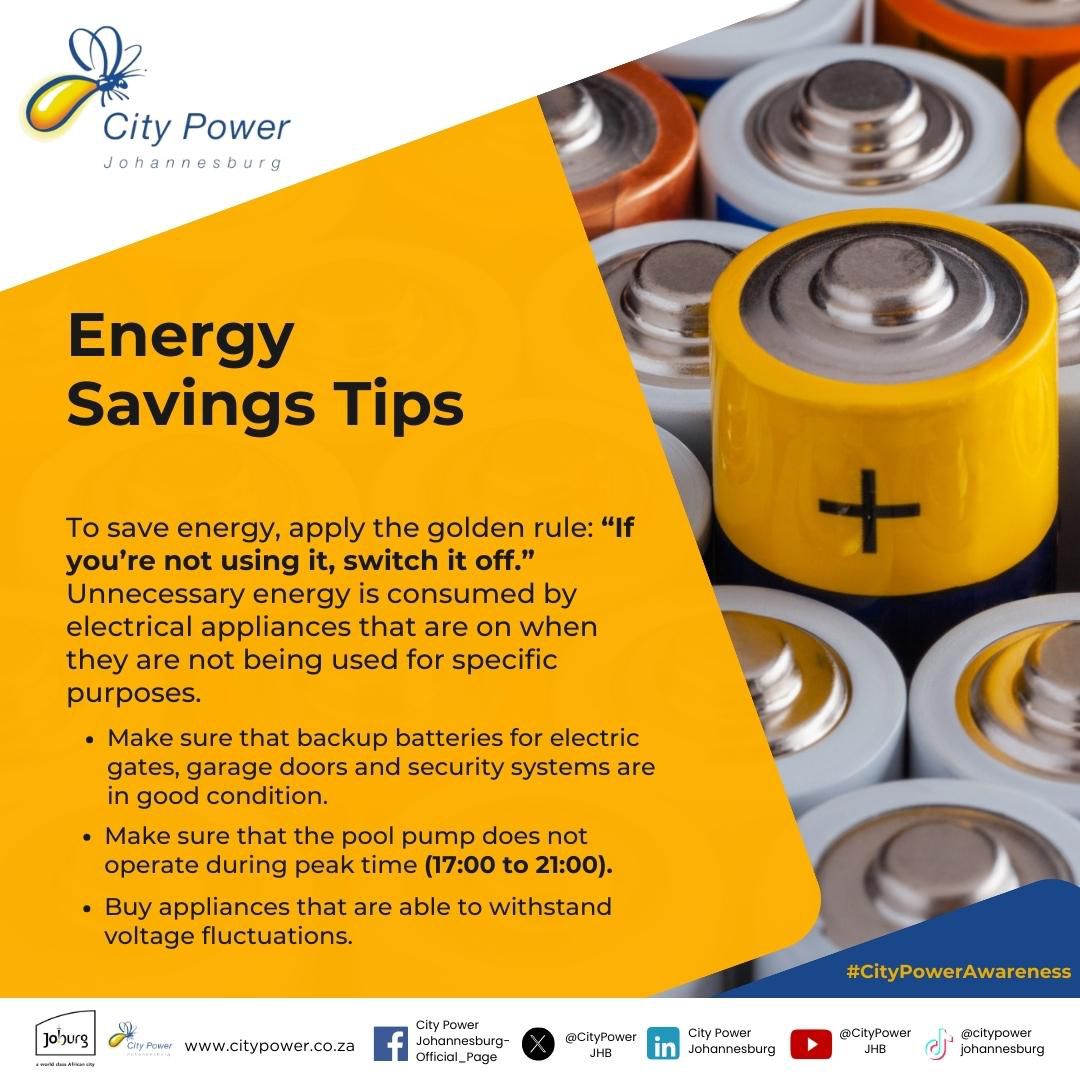 #EnergySavingTips #CityPowerAwareness

💡𝑰𝒇 𝒚𝒐𝒖'𝒓𝒆 𝒏𝒐𝒕 𝒖𝒔𝒊𝒏𝒈 𝒊𝒕, 𝒔𝒘𝒊𝒕𝒄𝒉 𝒊𝒕. ^IM