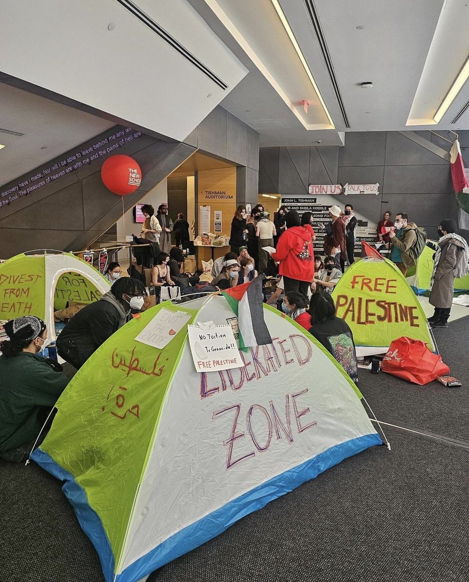 THE NEW SCHOOL JOINS IN: This morning, students at the New School set up an encampment on campus in solidarity with their comrades at Columbia University and in protest of their institution's complicity in the zionist entity's ongoing genocide in Gaza.