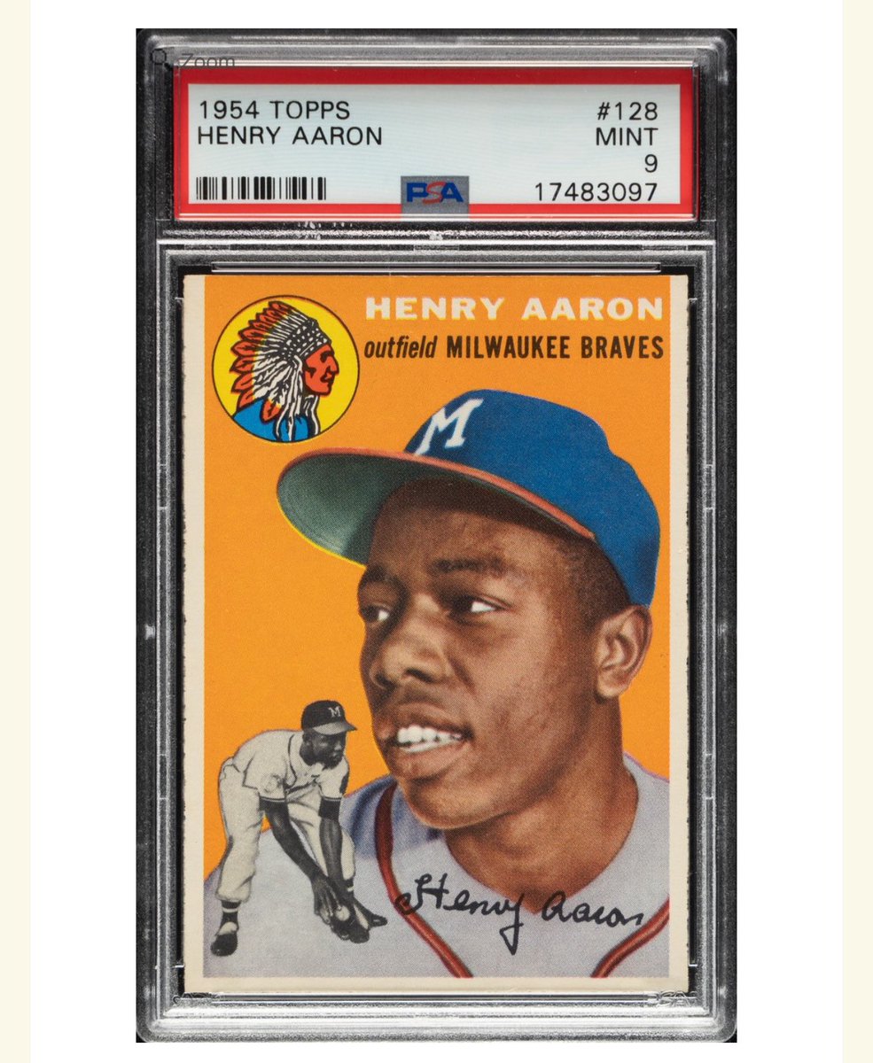 Saw this 1954 Topps Henry Aaron (rookie) at $330k 🔥with two hours to go at @REAOnline. 25x All-Star, 3 Gold Gloves, MVP, World Series title, 24+ HRs every year from 1955-1973. Tore through his book “I Had A Hammer” when I was in my early 20s in one delightful afternoon.