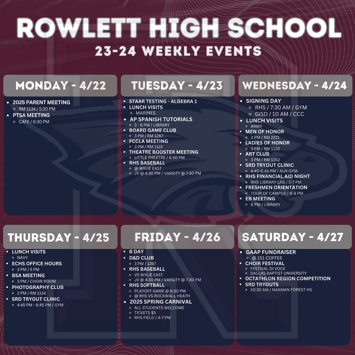 This week at RHS! Please see the Eagle Eye Memo for more. smore.com/n/u1v58m