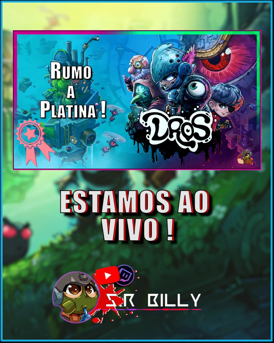 SrBilly6's tweet photo. 📢 Domingão da Platina ao VIVO!
Bora continuar platinando o DROS, jogo bem carismático e divertido!!
🔴 https://t.co/3mJwxdrgeZ
🟣 https://t.co/gjwDvEdyGn
#drosgame #SrBilly #Billudo #keymailer #emergeworld #indiegame #indie #3D #plataforma #aventura #steampunk #achievement https://t.co/vDgaen739q