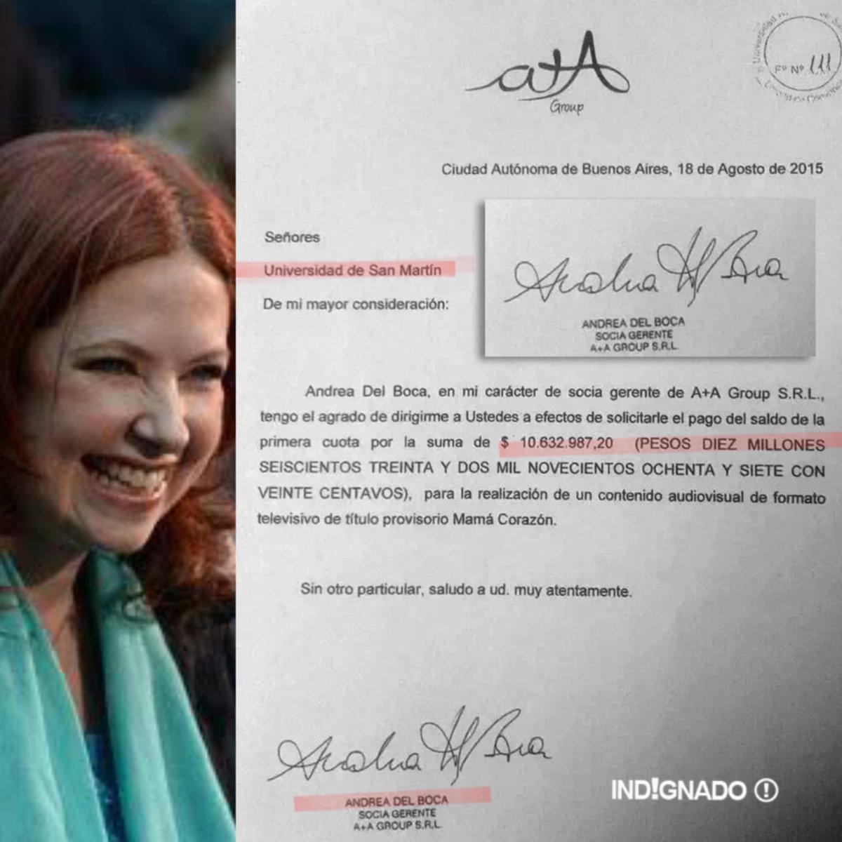 ACÁ ESTÁ EL DOCUMENTO QUE CRISTINA KIRCHNER QUERÍA EVITAR QUE SE DIFUNDA: Por medio de Universidad de San Martín le pagaron $10.632.000 a Andrea del Boca para algo “ QUE NADIE VIO” Así que les pido por favor que no le den compartir, ni like, ni comenten y mucho menos arroben a