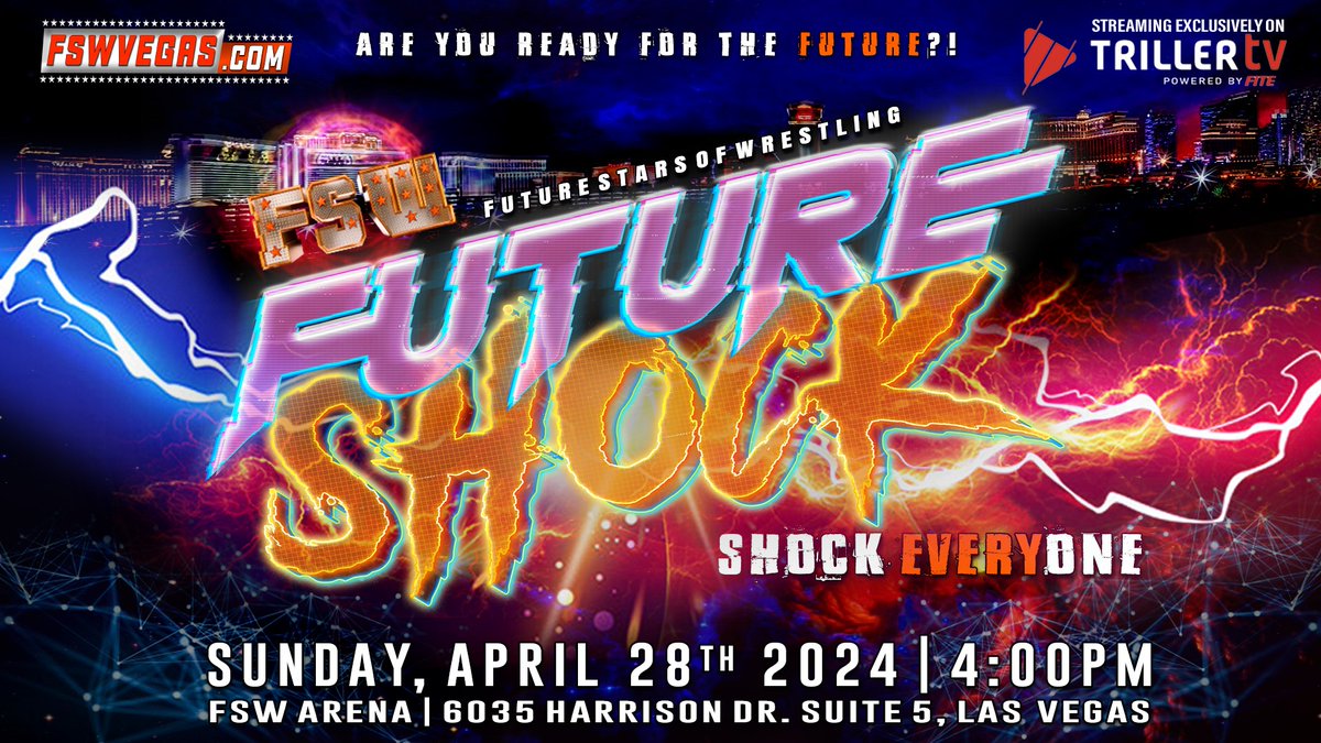FSW Future Shock This Sunday April 28 LIVE on @FiteTV+ FSW Arena | #LasVegas Featuring @BrittnieBrooks @sawwwwwngbird @Leon_Chiro @elizabeth_rage @RBJ_heretostay @CousinJose99 @CousinRoRo_ @DamienMorning18 @djacot2 + more! Ticket + Streaming links in the bio!