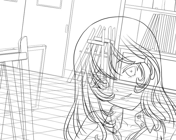 おはようございます!
朝お絵かき。
ペン入れ。
頑張って描いたイーゼルが殆ど隠れてしもた・・・ 