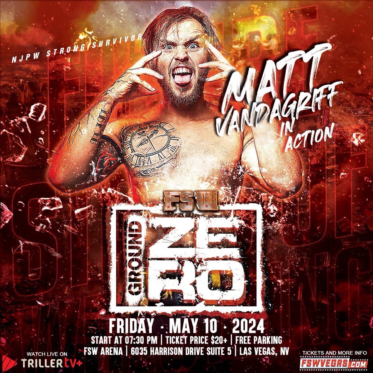 FSW Ground Zero Friday May 10, 7:30PM PST LIVE on @FiteTV+! FSW Arena | #LasVegas 𝙁𝙚𝙖𝙩𝙪𝙧𝙞𝙣𝙜 Future Legends Champion, @mattvanda209! Tickets + Streaming links in the bio!