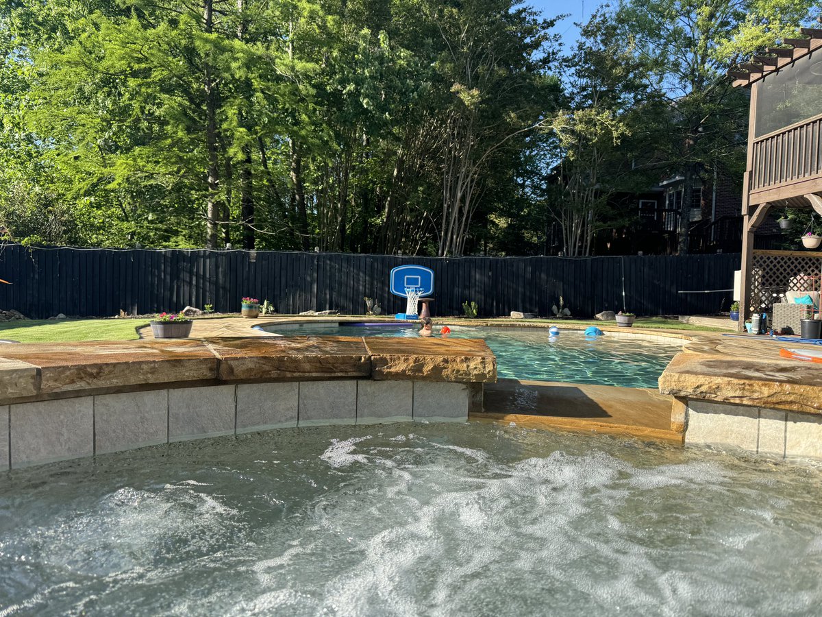 Kids and water, it’s been raining all day, clear at 56 out. It was 80s yesterday. Pool water 78, kids don’t care. Hot tub 101 😁