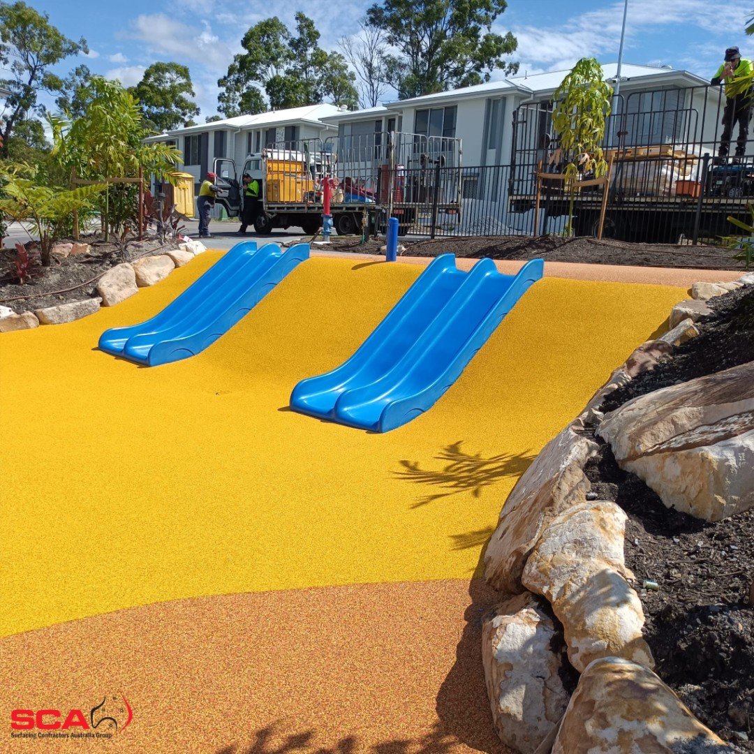 This vibrant #playspace was recently created for #MGHomes in Pimpana #QLD.  Our team installed the #rubbersafetysurfacing for this new #playground using #Gezolan EPDM Granules.

#wetpourrubber #safetysurfacing #wetpour #playgroundsurfacing #mghomes #qldcommunities #qldparks
