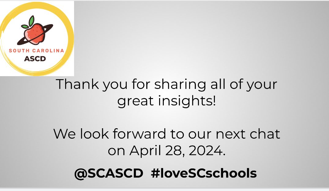laurenee1286's tweet photo. Thanks to everyone who joined the @SCASCD Chat on Supporting Educators! Want to read all that was shared? Be sure to search for hashtag #LoveSCSchools https://t.co/0dAAQTvIn6