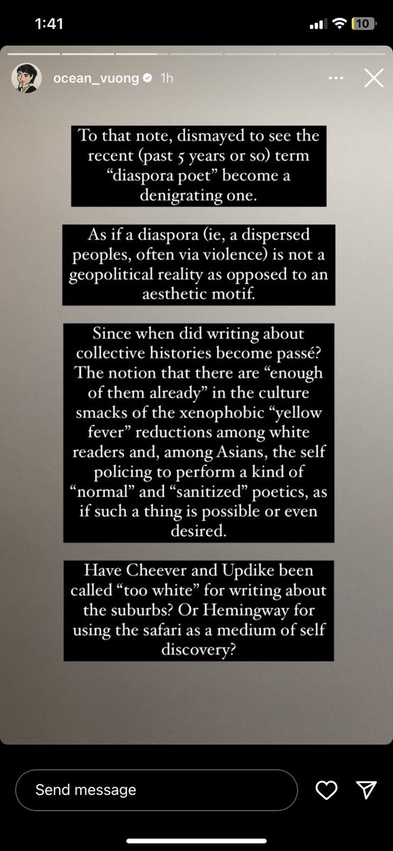 bluejayverses's tweet photo. urgent words from ocean vuong's ig today https://t.co/koVTxkmRvE
